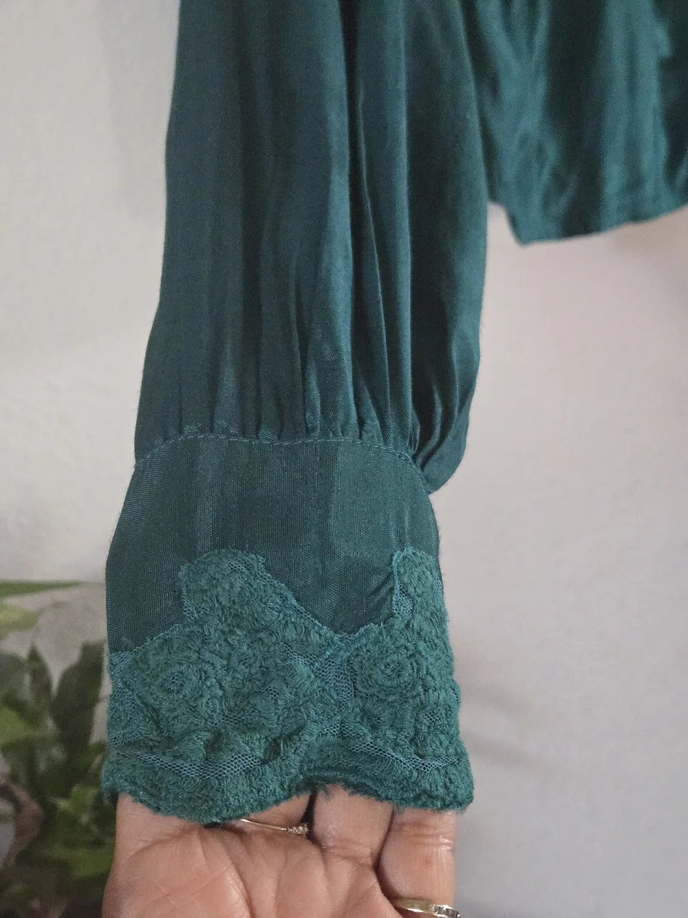 Free People Emerald Lace-Trim V-Neck Blouse